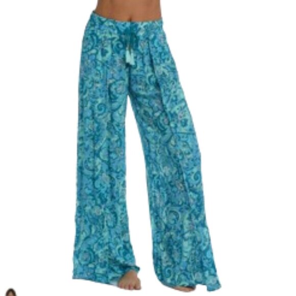 Sunshine 79 La Blanca Boheme Paisley Beach Palazzo Front Slit Cover Up Pants S/M - Picture 1 of 7